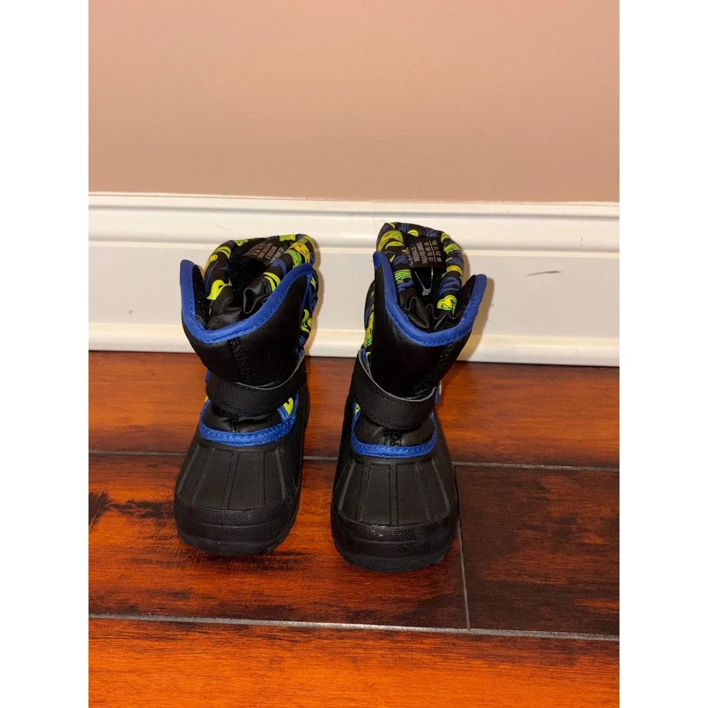 New Athletache Toddler Boys Black Blue Skull Flame Faux Fur Snow Boots Size 6M
